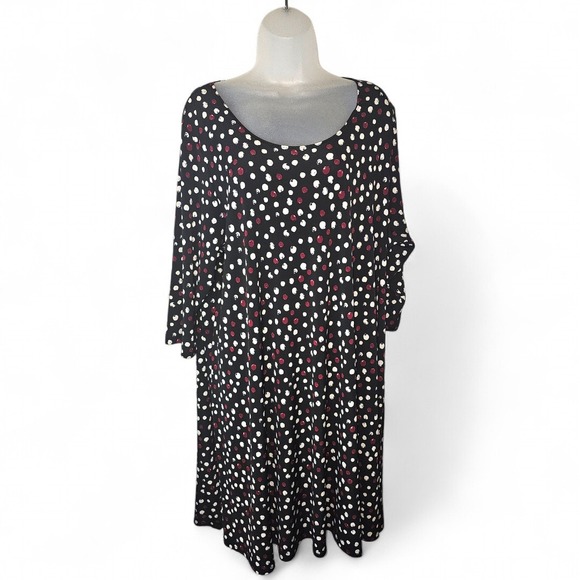 Karen Kane Plus Size 3X Polka Dot Midi Dress Black White Red 3/4 Sleeve USA - Picture 2 of 10